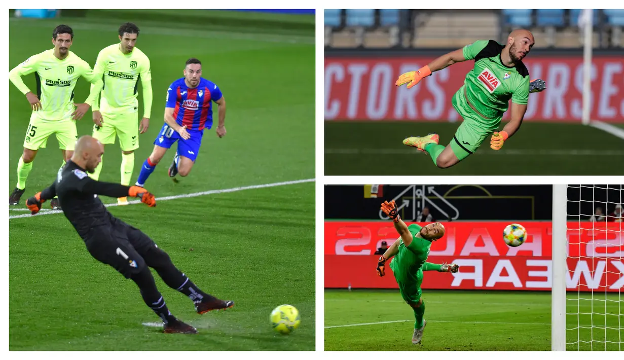 Satu gol Marko Dmitrovic ke gawang Atletico Madrid mengukir catatan manis di Liga Spanyol. Dmitrovic menjadi kiper pertama yang mencetak gol di LaLiga dalam kurun waktu 10 tahun terakhir. (Foto: AP & AFP)