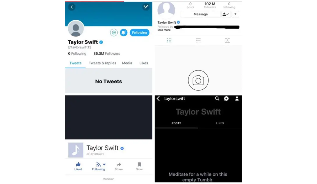 Taylor Swift kosongkan semua akun media sosialnya, ada apa?
