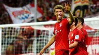 Pemain sayap Bayern Muenchen meraayakan gol ke gawang Bayer Leverkusen dalam lanjutan Bundesliga 2015-16 di Allianz Arena, Sabtu (29/8/2015). (Liputan6.com/twitter.com/FCBayern)