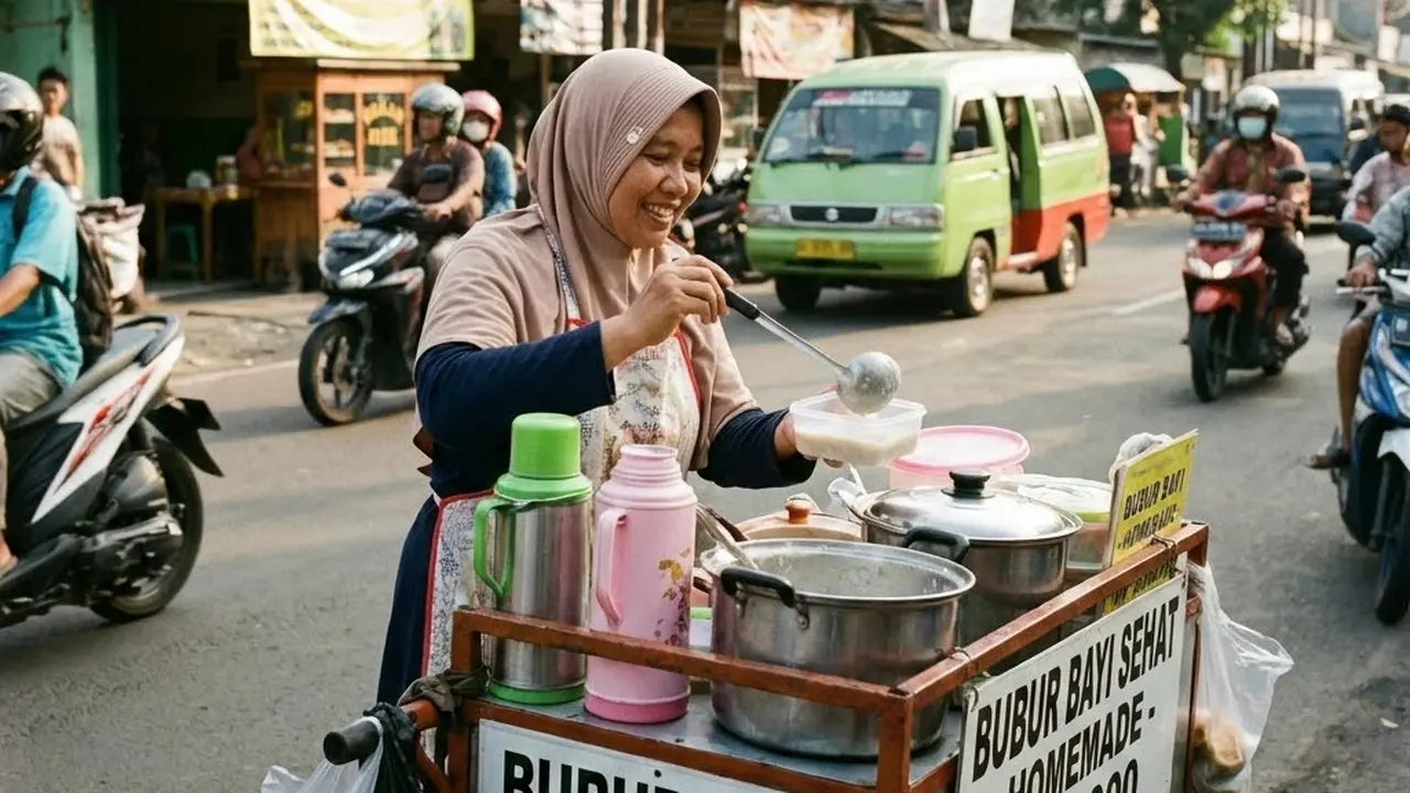 Jualan bubur bayi di pinggir jalan (Gemini AI)