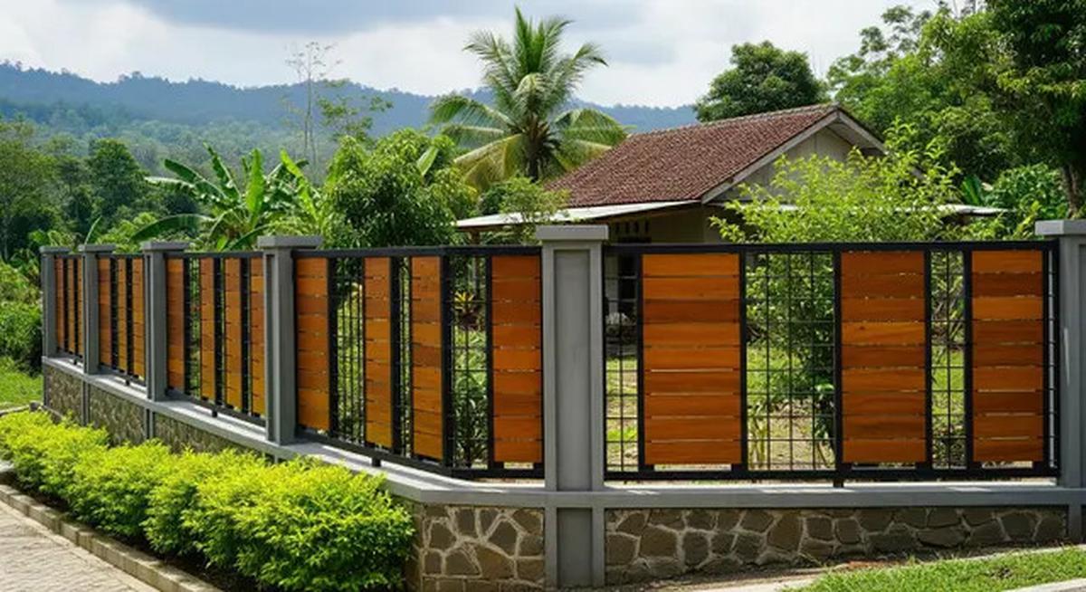 8 Desain Pagar Besi Kombinasi Kayu dan Batu Alam, Bikin Hunian Tampak Modern