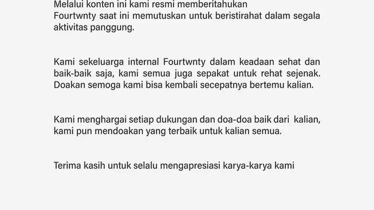 Fourtwnty Umumkan Rehat Sementara, Penggemar Terkejut dan Bertanya-Tanya