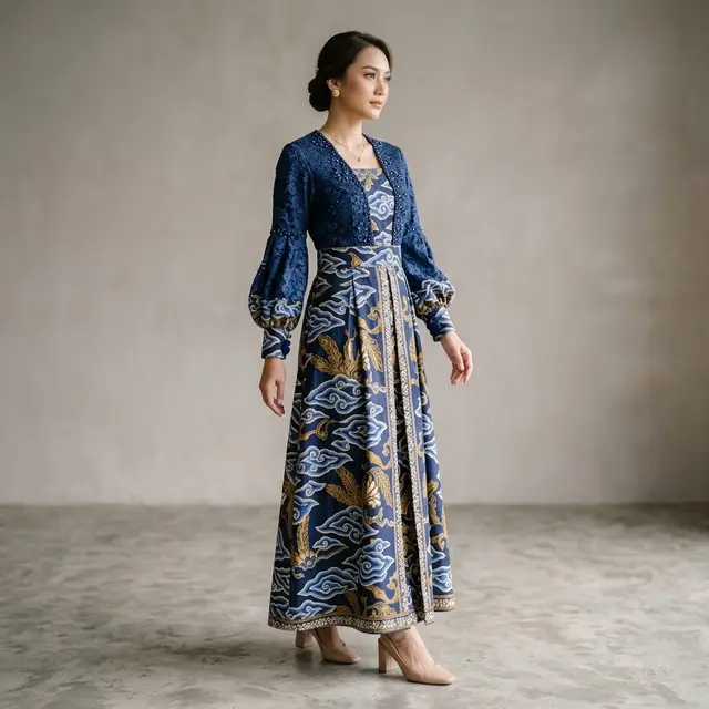 Model Long Dress Brokat Kombinasi Batik Modern