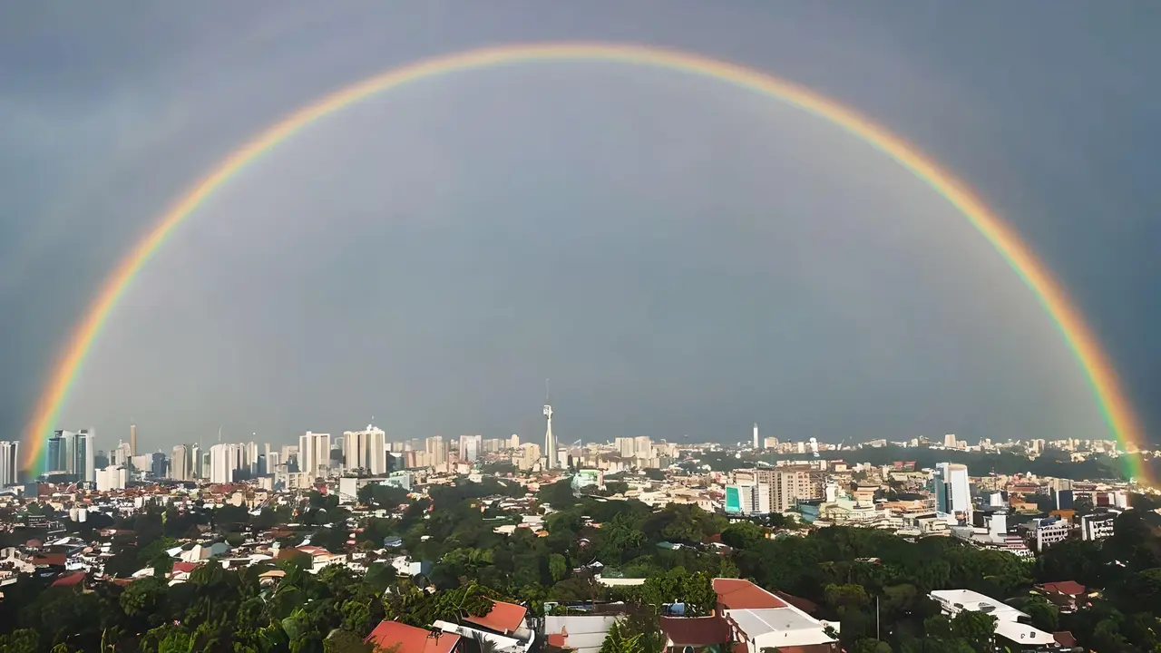 <p>Fenomena double rainbow di Jakarta (foto: Ilustrasi foto dengan AI)</p>