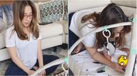 Nikita Willy saat urus baby Izz tanpa bantuan pengasuh. (Sumber: Instagram/fansstars_nikita_willy)