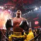 Youtuber Jake Paul berhasil mengalahkan Ben Askren  di Mercedes-Benz Stadium, Atlanta, Georgia, 17  April 2021  (Al Bello/ AFP)