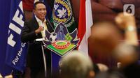 Menpora RI, Zainudin Amali, memberi sambutan saat pembukaan Kongres PSSI di Hotel Raffles, Jakarta, Sabtu (29/5/2021). Kongres tersebut akan membahas kepastian Liga 1 dan 2 musim 2021-2022. (Bola.com/M Iqbal Ichsan)