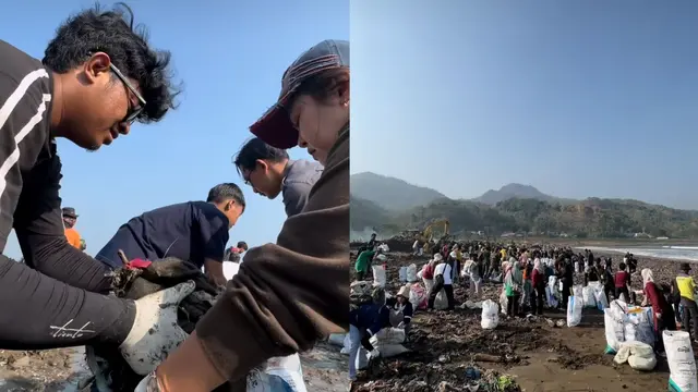 Pandawara Group bersama warga setempat serta aparat TNI, Polri melakukan aksi bersih-bersih di Pantai Cibutun Loji, Sukabumi.