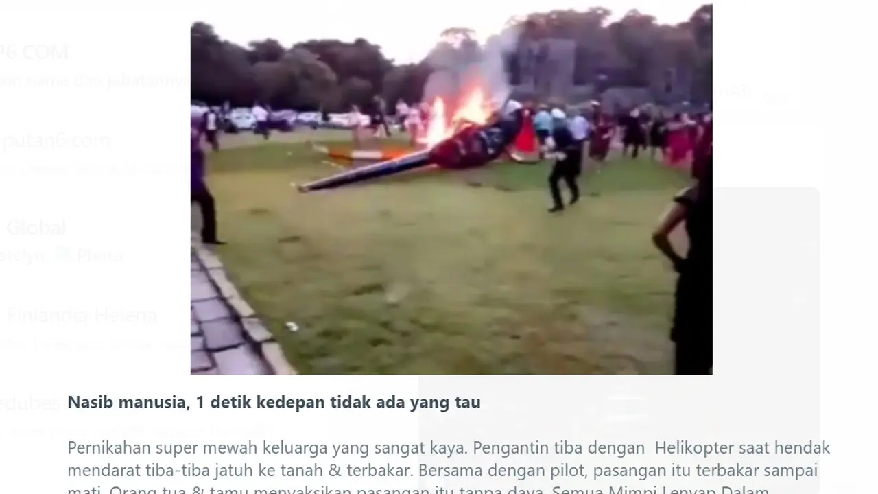 Video kecelakaan helikopter yang diduga membakar pengantin. Hoaks atau fakta?