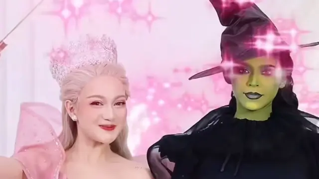 Tampilan Nanda Arsyinta dan Jharna Bhagwani Cosplay Jadi Glinda vs Elphaba (credit: https://www.instagram.com/nandaarsynt/ dan https://www.instagram.com/jharnabhagwani/).