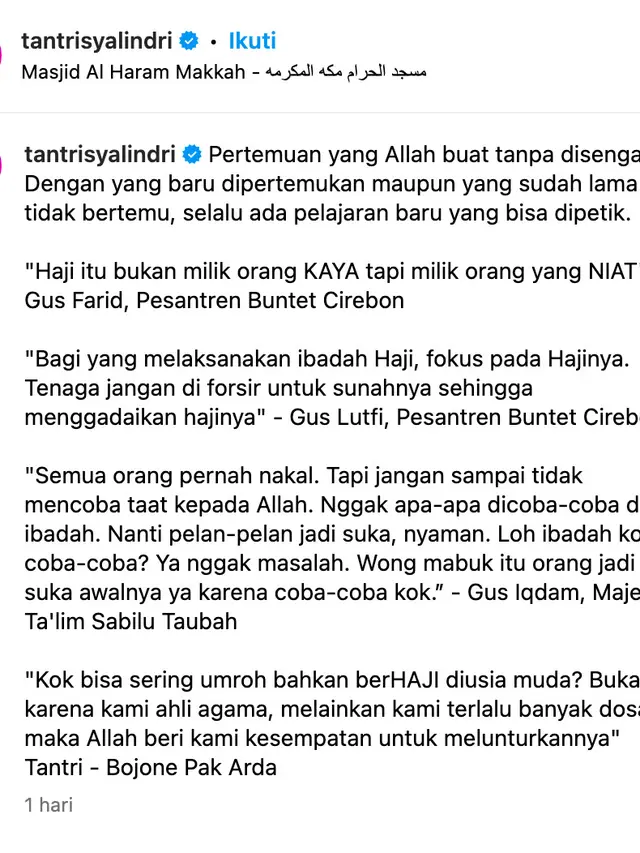 Unggahan Tantri Kotak. (Foto: Dok. Instagram @tantrisyalindri)