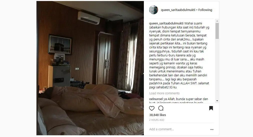 Faisal Harris kembali ke rumah istri pertama setelah Jennifer Dunn ditangkap polisi [foto: instagram/queen_saritaabdulmukti]