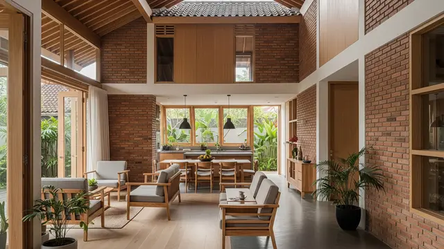 Desain Rumah Desa Nuansa Japandi Pakai Kayu dan Bata Ekspos/Gemini AI