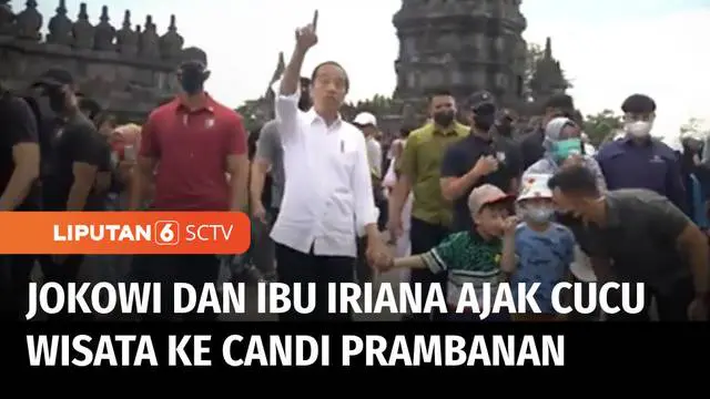 Presiden Joko Widodo dan Ibu Iriana Joko Widodo mengajak dua cucunya, Jan Ethes Srinarendra dan La Lembah Manah, berwisata ke taman wisata Candi Prambanan, Sleman, Daerah Istimewa Yogyakarta, Sabtu (07/01) sore.