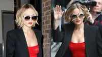 Jennifer Lawrence tampil seksi dengan gaya retronya di acara `The Late Show`.