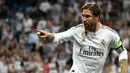 Sergio Ramos (71 gol) - Sergio Ramos menjadi bek yang sangat produktif di kompetisi La Liga musim ini. Kapten Real Madrid ini telah menorehkan 69 gol untuk El Real dan 2 gol saat besama Sevilla. (AFP/Pierre-Philippe Marcou)