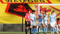 Manchester City meraih kemenangan 4-0 atas Watford pada laga pekan ke-37 Premier League di Vicarage Road, Rabu (22/7/2020) dini hari WIB. (AFP/Adrian Dennis)