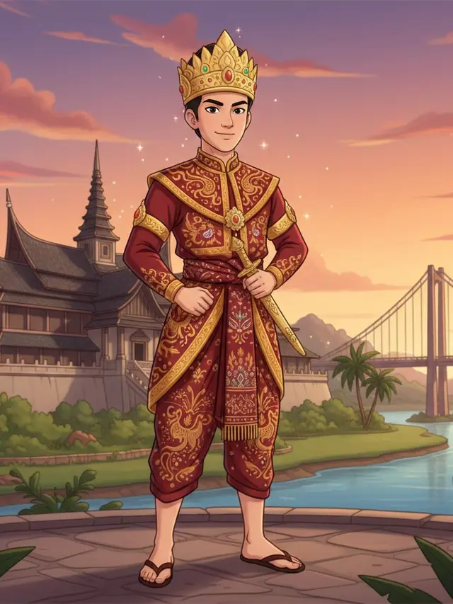 Ilustrasi Celano Belabas pakaian adat Sumatera Selatan