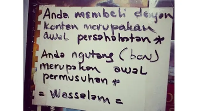 6 Tulisan Dilarang Utang di Warung Ini Bikin Ngakak