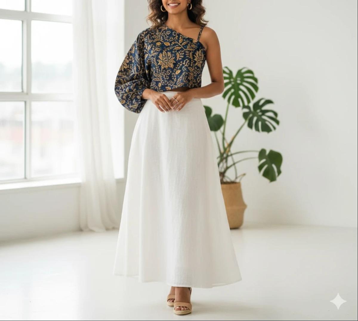 Atasan Batik Crop Cut dengan Rok High Waist