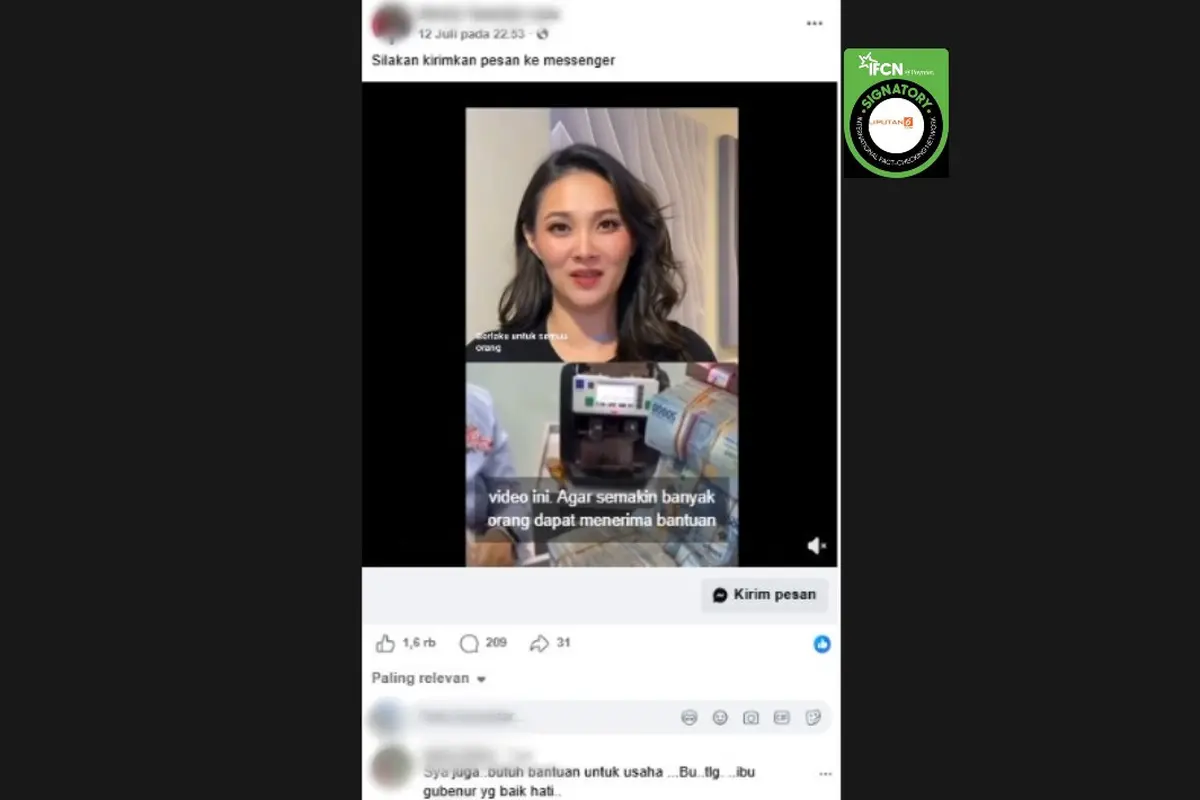 Cek Fakta Liputan6.com mendapati klaim video Gubernur Maluku Utara Sherly Tjoanda Laos akan membagikan bantuan uang tunai.