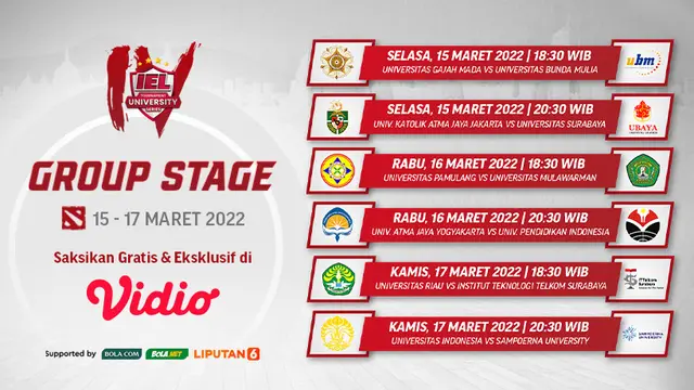 Link Live Streaming IEL University Season 4 Dota 2 Group Stage Pekan Ketujuh di Vidio, 15-17 Maret 2022