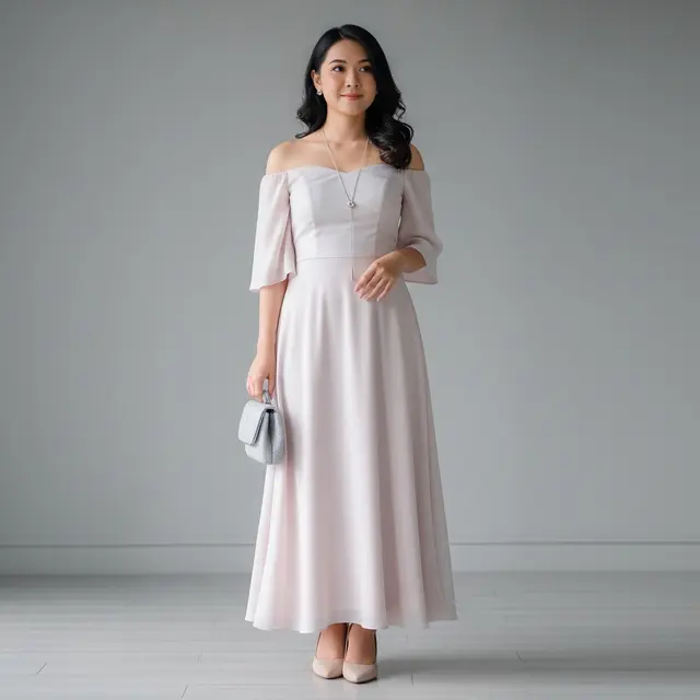 Dress Off Shoulder dengan Lengan Jatuh
