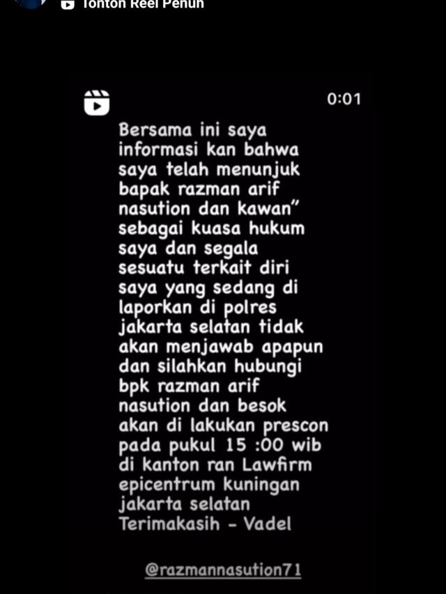 Unggahan Vadel Badjideh. (Foto: Dok. Instagram @vadelbadjideh)