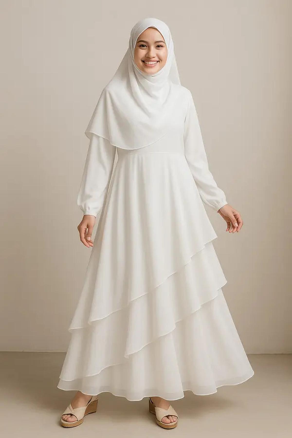 10 Inspirasi Gamis Syar'i Putih Mewah 2025, Ini Model yang Kekinian dan Stylish