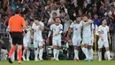 Pemain Portugal merayakan gol yang dicetak oleh Cristiano Ronaldo pada laga Kualifikasi Piala Dunia 2026 melawan Kroasia di Luz Stadium, Lisbon, Portugal, Jumat (06/09/2024) dini hari WIB. (AP Photo/Armando Franca)