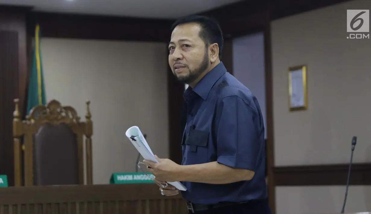 Terpidana kasus korupsi pengadaan e-KTP, Setya Novanto usai mengikuti sidang pengajuan permohonan peninjauan kembali (PK) ke Mahkamah Agung di Pengadilan Negeri Jakarta Pusat, Rabu (28/8/2019). Sidang beragendakan pembacaan nota permohonan peninjauan kembali. (Liputan6.com/Helmi Fithriansyah)