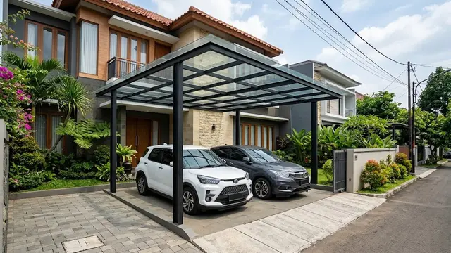 Model Kanopi Carport dengan Tiang Minimalis/AI Generated