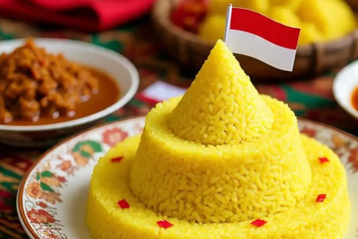 Ilustrasi Tumpeng Rayakan HUT RI (Sumber Gambar: Meta AI)