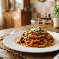 Resep Spaghetti Saus Tomat Tanpa Daging. (AI Generated)