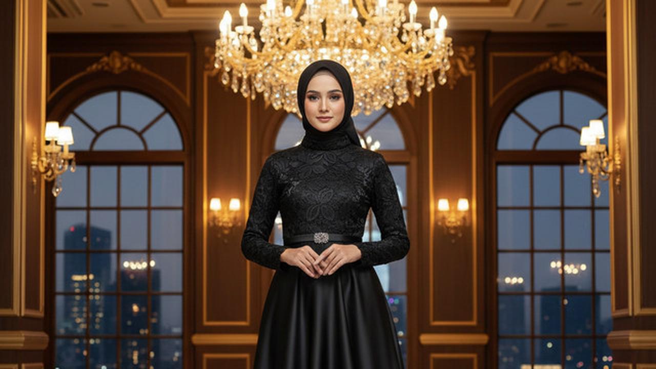 8 Model Gamis Hitam Syar'i dengan Kombinasi Lace 2025, Menawan untuk Acara Formal