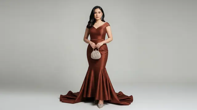Model Baju Bridesmaid Coklat Mahogany Gaun Duyung Modern
