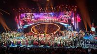 Premiere Show Pagelaran Sabang Merauke The Indonesia Broadway berlangsung meriah di Indonesia Arena, Jakarta, Jumat (22/8/2025). (Bola.com/Yus Mei Sawitri)