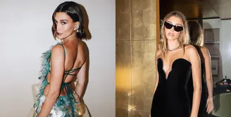 Dress Hailey Bieber yang menarik perhatian netizen. [Instagram/haileybieber]