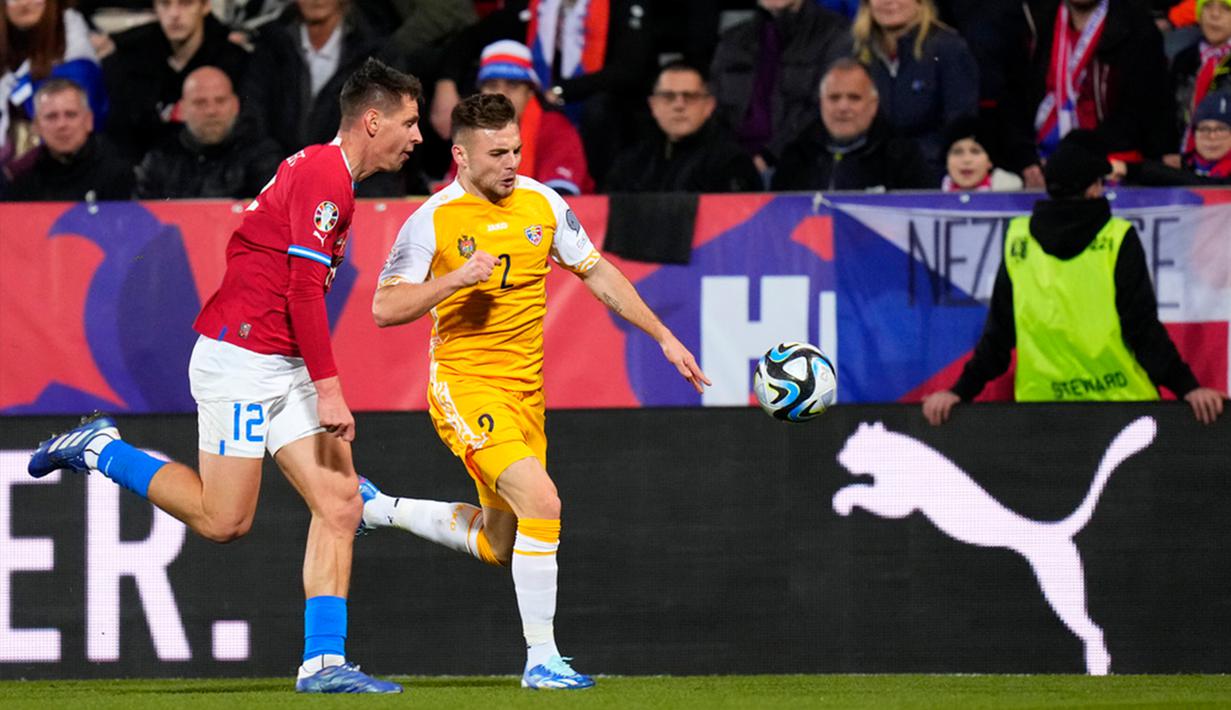 Republik Ceko lolos ke putaran final Euro 2024 Jerman usai menang telak dengan skor 3-0 atas tamunya, Moldova. (AP Photo/Petr David Josek)
