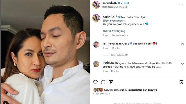 Evan Sanders dikabarkan pamit dari Ikatan Cinta, Sari Nila sebut ini bukan perpisahan (Foto: Instagram sarinila16)