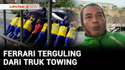 VIDEO: Truk Towing Pecah Ban, Mobil Mewah 'Ferrari' yang Diangkut Terpental di Jalan Tol
