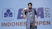 Tunggal putra India, Kidambi Srikanth, mengalahkan andalan Japan, Kazumasa Sakai, 21-11, 21-19, pada final Indonesia Open 2017 di Jakarta Convention Center, Senayan, Jakarta, Minggu (18/6/2017). (Liputan6.com/Faizal Fanani)