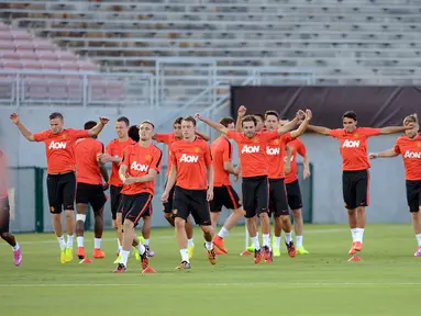 Sejumlah pemain Manchester United berlatih di Rose Bowl, Pasadena, Amerika Serikat, (22/7/2014). (Jayne Kamin-Oncea-USA TODAY Sports)