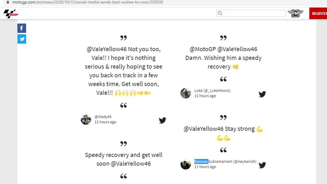 Reaksi para penggemar Valentino Rossi di media sosial