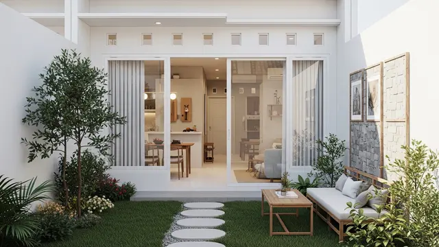 Rumah Kecil Type 45 Model Japandi dengan Taman Belakang yang Estetik