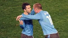 Gelandang Daniele de Rossi turut bergembira atas gol ketiga Italia yang dilesakkan Giuseppe Rossi ke gawang AS dalam pertandingan Piala Konfederasi AS vs Italia pada 15 Juni 2009 di Loftus Versfeld Stadium, Pretoria. AFP PHOTO/VINCENZO PINTO
