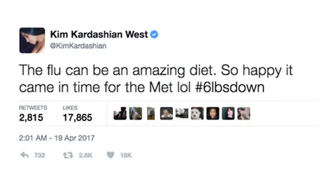Kicauan Kim Kardashian soal diet di Twitter. (Twitter)