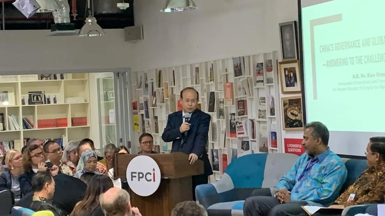 Duta Besar China untuk Indonesia, Xiao Qian dalam acara diskusi Virus Corona yang diadakan di Bengkel Diplomasi FPCI, Senin 24 Februari 2020.