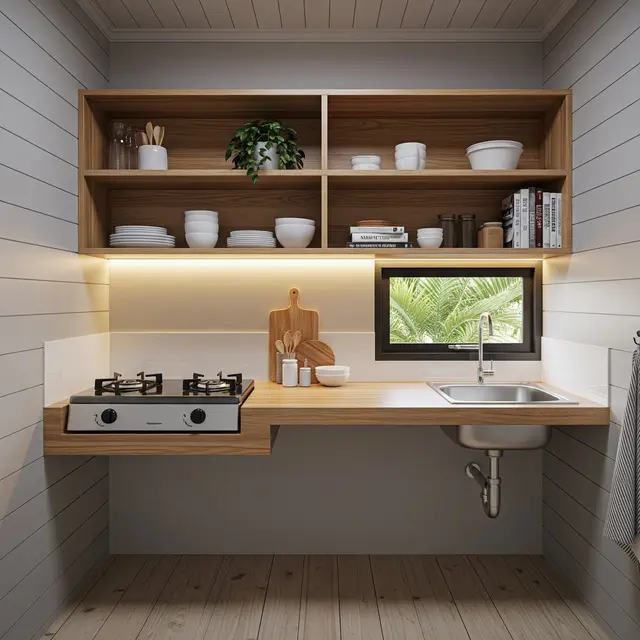 9 Model Dapur Rumah Type 36 Ukuran 2x2 Meter dengan Rak Tanam dan Lighting LED