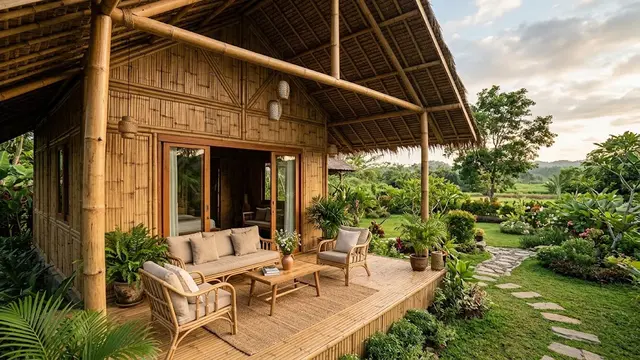 Model Rumah Bambu dengan Teras Nyaman